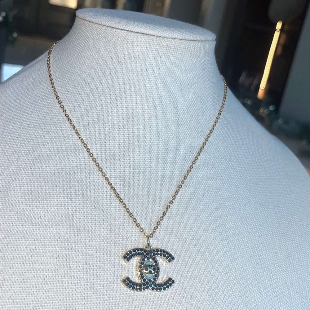 SALE! CC Stamped Stamped Black/Gold Charm & Gold Chain Necklace